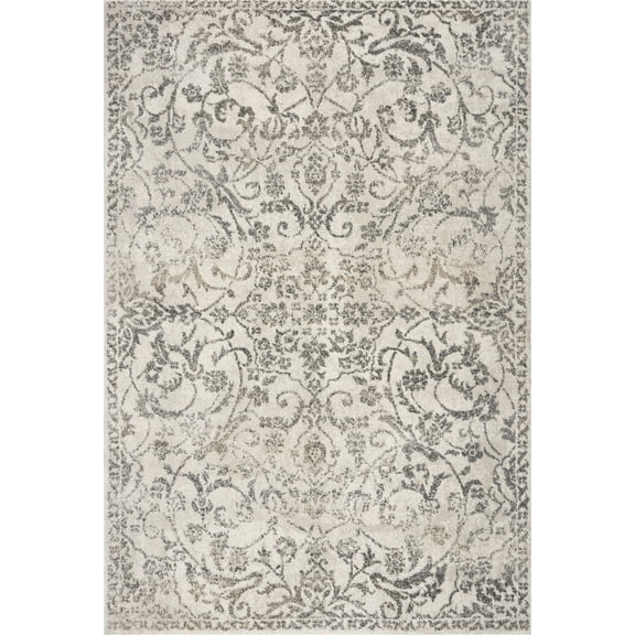 8'x10' Ivory Machine Woven Distressed Floral Vines Indoor Area Rug