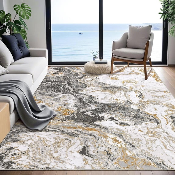 8'x10' Machine Washable Ultra-Thin Soft Low-Pile Polyester Modern ...