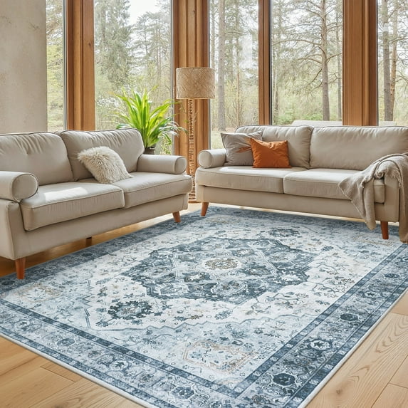 CHITOOMA 8'x10' Machine-washable Area Rugs for Living Room, Boho Area Rugs with Non-Slip Backing, Stain Resistant Non-Shed Carpet for Bedroom, Dining Room, Dorm, Office