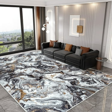 KAMOMA 8'x10' Area Rugs for Living Room Artistic Style Modern Rug Soft Low Pile Non Slip Carpet Machine Washable Indoor Rug for Bedroom Dining Room Office, Black