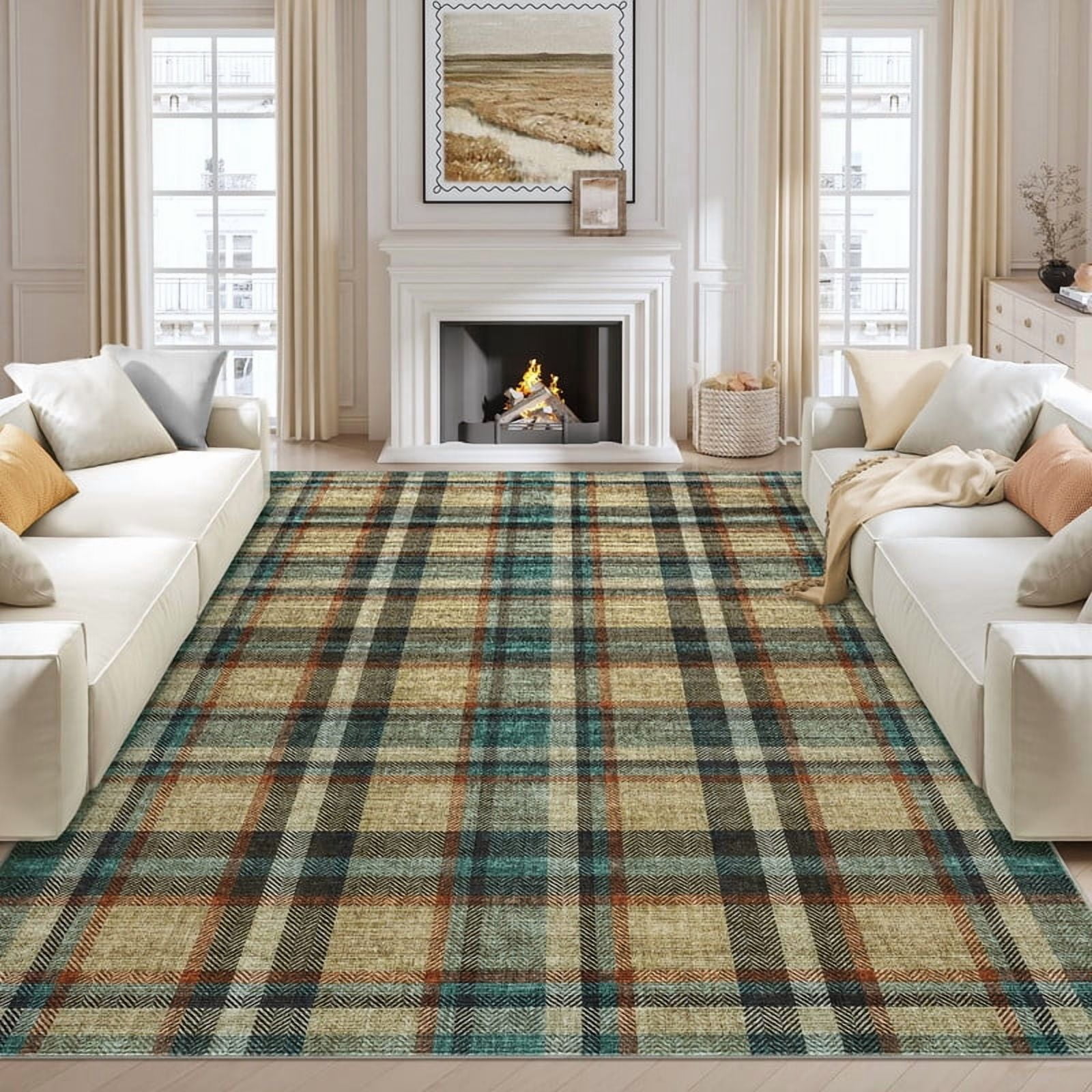 8'x10' Modern Washable Area Rugs for Living Room Tartan Ultra Soft Rug for Bedroom Farmhouse Non Slip Throw Rugs for Home Office