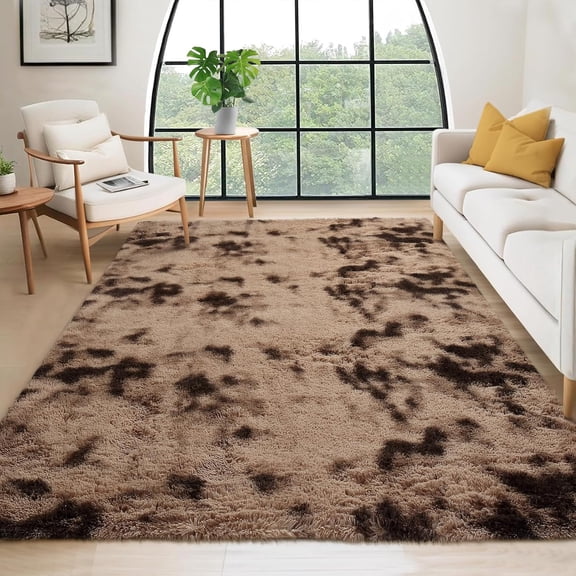 8'x10' Oversized Fluffy Area Rug, Tie-Dye Luxury Shag Carpet for Living Room, Large Fuzzy Plush Rug for Basement & Family Room, Non-Slip, Bedroom Decor, Tie-Dyed Coffee