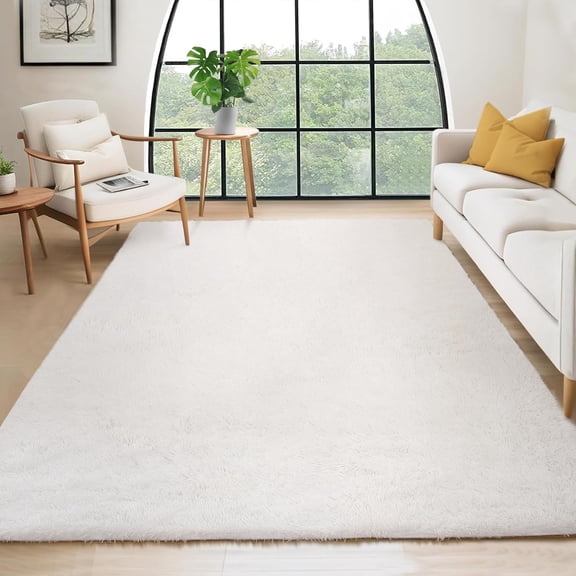8'x10' Oversized Fluffy Area Rug, Tie-Dye Luxury Shag Carpet for Living Room, Large Fuzzy Plush Rug for Basement & Family Room, Non-Slip, Bedroom Decor, White