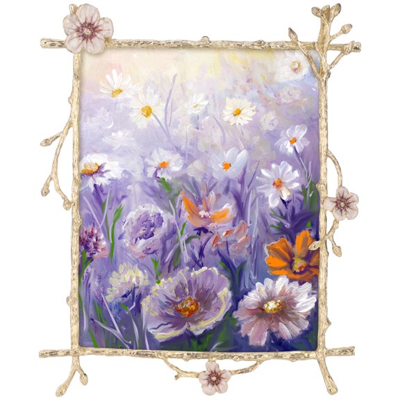 8" x10" Picture Frame, Ornate Floral Metal Picture Frame with Pink Flower Accents, Tree Branch Design Tabletop Display Picture Frame, Elegant Photo Frame for Home Decor, Wedding, Birthday