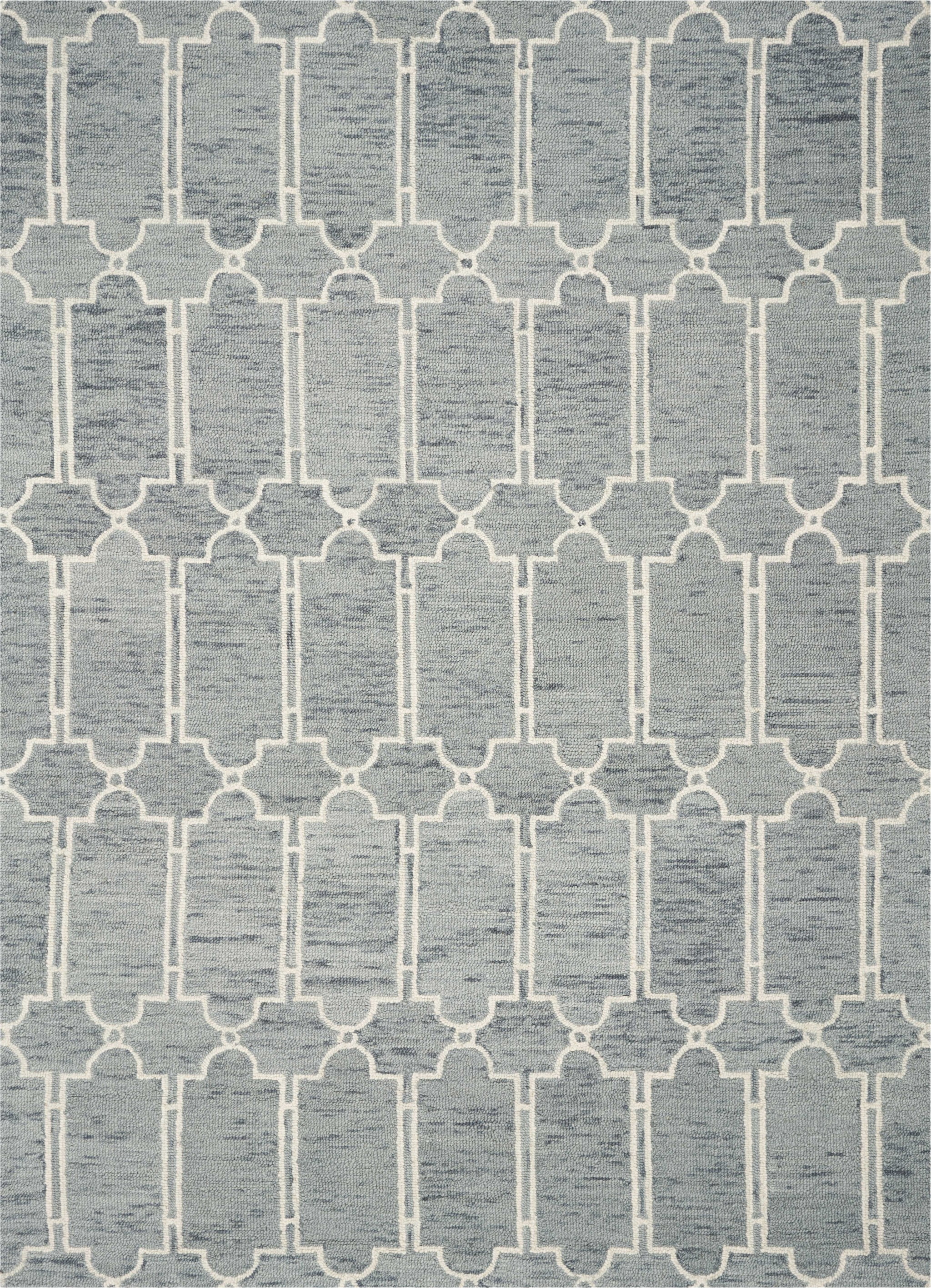 Slate Blue Hand Tufted Wool Geometric 8' x 10' Area Rug