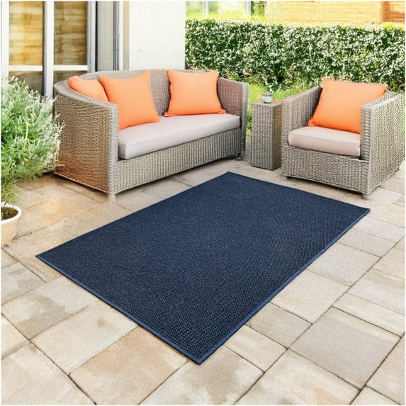 8'x10' Soft Indoor/Outdoor Hobnail Style Area Rugs. Lightweight and Flexible for Easy Cleaning and Transport (Color: Ocean Blue)