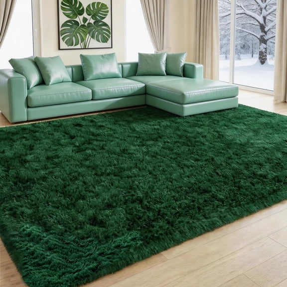 Shag Area Rug for Bedroom, 8 x 10 ft Ultra Soft Fluffy Area Rug for Living Room Bedroom Indoor Carpet,Green