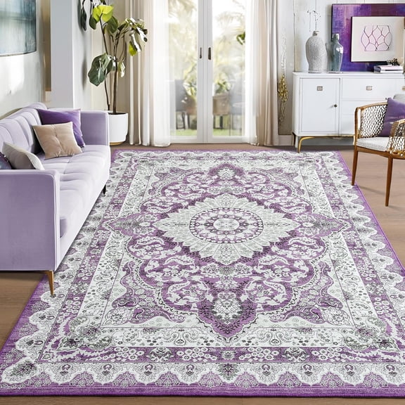 MUSICWAKER Contemporary Purple Vintage Rug Flat Weave Area Rug, 8' x 10', Non-Slip Backing