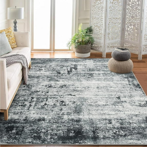 8'x10' Washable Area Rug, Non Slip Abstract Rugs, Soft Faux Wool Living Room Rug, Low Pile Rugs for Living Room Bedroom Dining Room, Grey