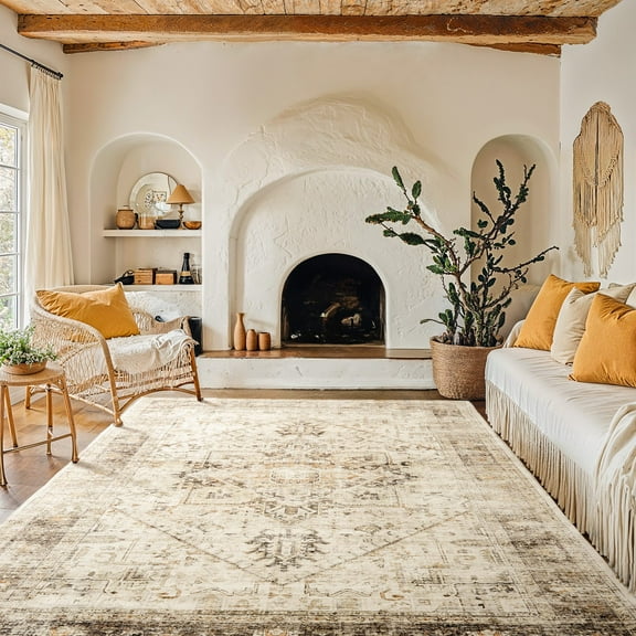CHITOOMA 8'x10' Boho Area Rugs for Living Room, Machine Washable Area Rug with Non-Slip Backing, Stain Resistant Non-Shed Carpet for Bedroom, Dining Room, Dorm, Office
