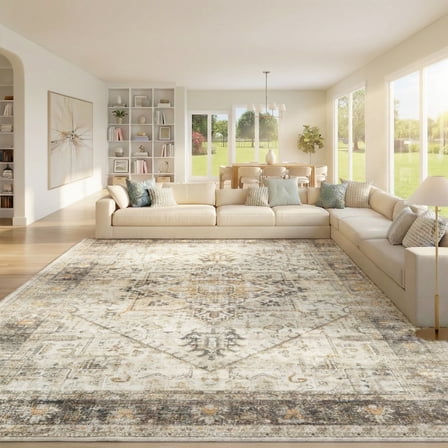 CHITOOMA 8'x10' Boho Area Rugs for Living Room, Machine Washable Area Rug with Non-Slip Backing, Stain Resistant Non-Shed Carpet for Bedroom, Dining Room, Dorm, Office