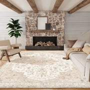 CHITOOMA 8x10 Boho Area Rugs for Living Room, Machine Washable Floral Area Rug with Non-Slip Backing, Stain Resistant Non-Shed Carpet for Bedroom, Dining Room, Dorm, Office