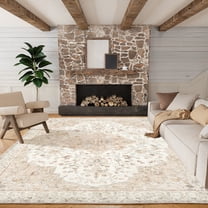 CHITOOMA 8'x10' Boho Area Rugs for Living Room, Machine Washable Floral Area Rug with Non-Slip Backing, Stain Resistant Non-Shed Carpet for Bedroom, Dining Room, Dorm, Office