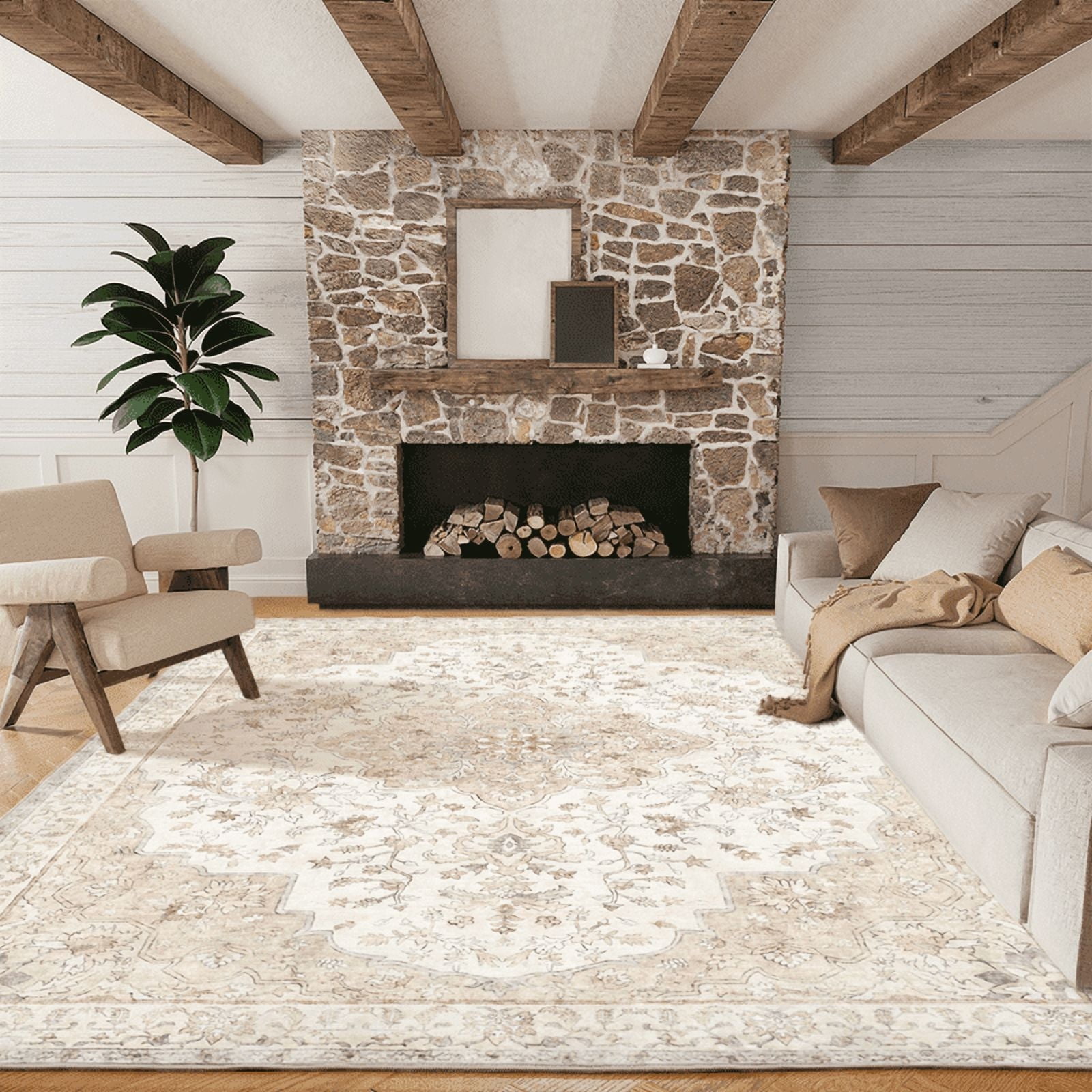 Walmart Black Friday Deals 2025 - CHITOOMA 8'x10' Boho Area Rugs for Living Room, Machine Washable Floral Area Rug with Non-Slip Backing, Stain Resistant Non-Shed Carpet for Bedroom, Dining Room, Dorm, Office