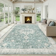 CHITOOMA 8'x10' Boho Area Rugs for Living Room, Machine Washable Floral Area Rug with Non-Slip Backing, Stain Resistant Non-Shed Carpet for Bedroom, Dining Room