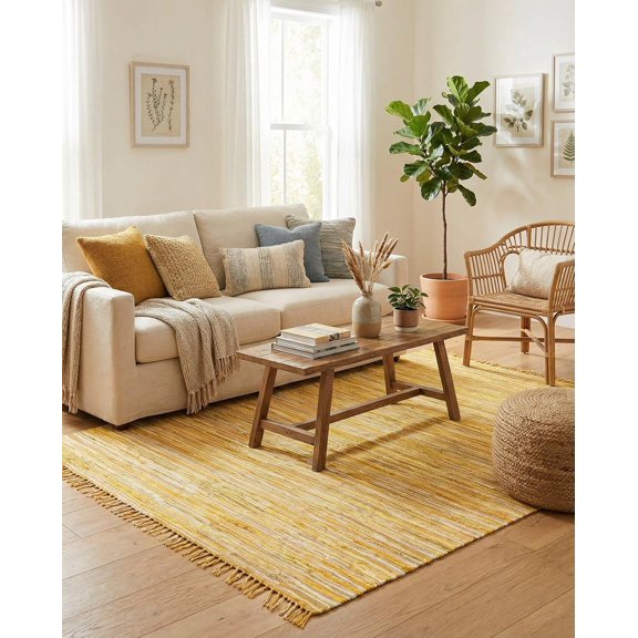 8'x10' Yellow Flatweave Rug for Living Rooms, Large Dining, Open Floorplans