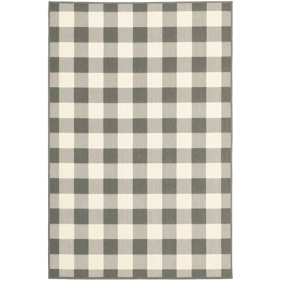 8x11 Gray and Ivory Gingham Indoor Outdoor Area Rug
