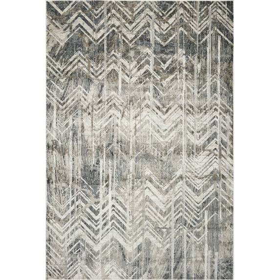 8'x11' Grey Machine Woven Distressed Chevron Indoor Area Rug