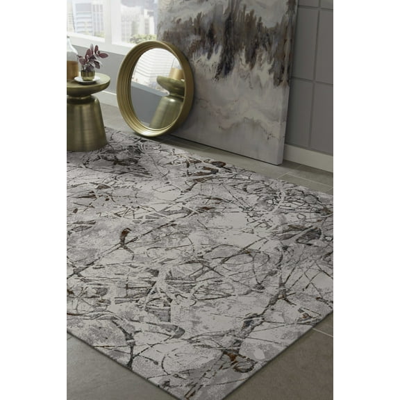 8'x11' Ivory Grey Machine Woven Abstract Vermicular Indoor Area Rug