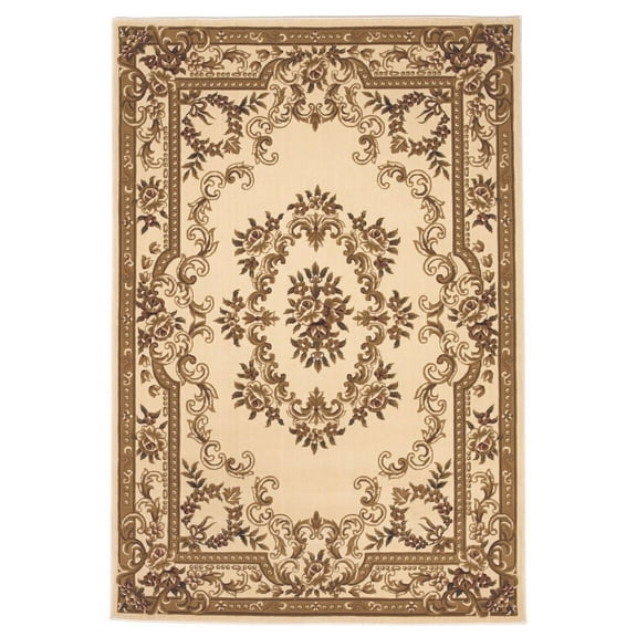 8'x11' Ivory Machine Woven Hand Carved Floral Medallion Indoor Area Rug
