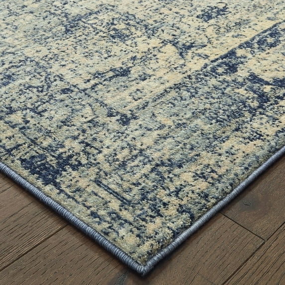 8'x11' Ivory and Blue Oriental Area Rug - 3'6" 94.49"W x 129.92"D x 0.35"H 8' x 10' Indoor