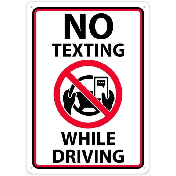 8"x12" Aluminum Tin Sign Plate - No Texting Graphic While Driving - Safety Restriction Alert, Caution Warning Notice
