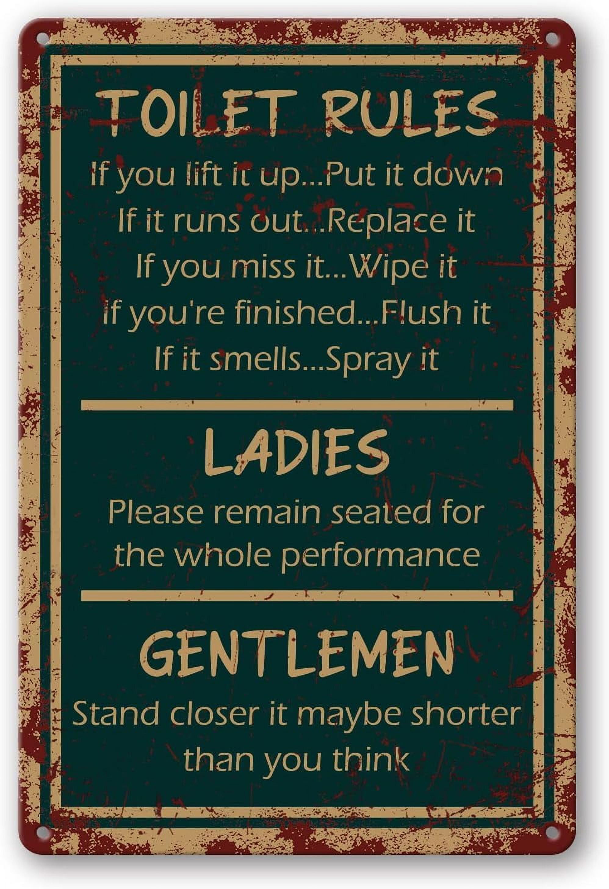 8"x12" Bathroom Rules Wall Decor Vintage Toilet Rules Sign For Bathroom Put The Toilet Seat Down ...