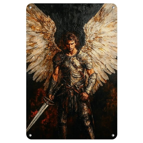 8"x12" Battle Angel Iron Wall Art - Vibrant Metal Sign with Sword-Wielding Guardian Design for Home, Living Room, Farmhouse | Versatile Decor for Bar & Restaurant, Metal Wall Art Decor, 2D