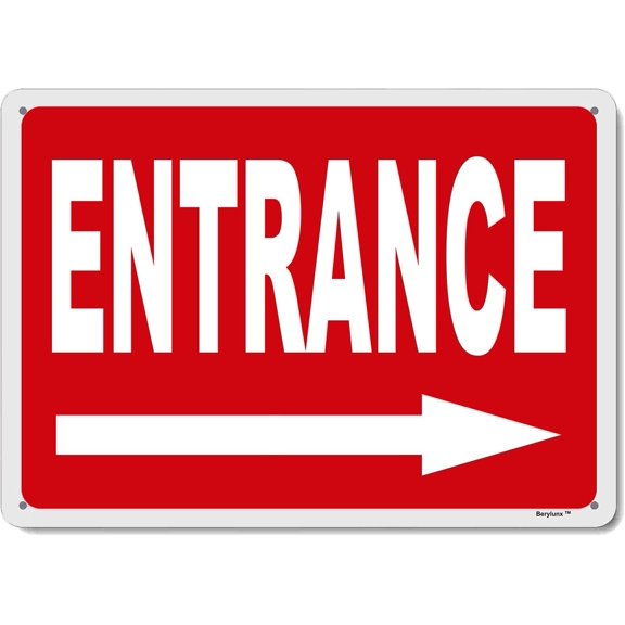 8"x12" Entrance Right Arrow Sign Red Background White Rust Free Aluminum, Fade Resistant Metal Signs for Business for Home for Door Outdoor