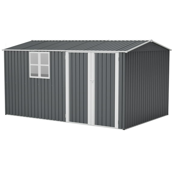 8'x12' Outdoor Storage Shed - Steel Construction with Windows, Vents & Secure Hinged Doors for Garden/Patio Storage