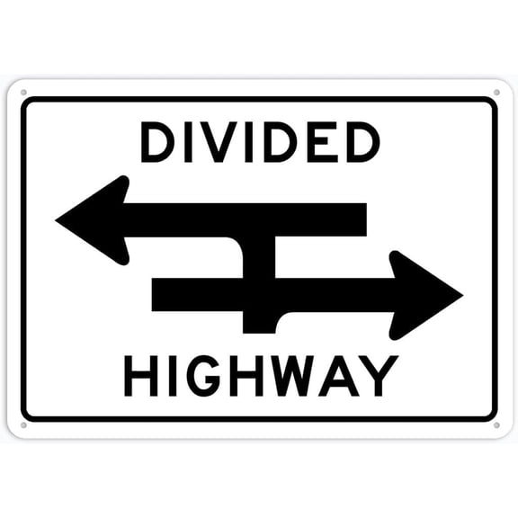 8"x12" Rust-Free Aluminum Lane Guidance Sign - Divided Highway Intersection | Weatherproof, Heavy Duty | for Home Or Business