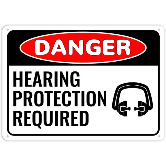 8"x12" Tin Metal Sign - Danger Safety Sign Hearing Protection Required - Outdoor Decor, Road/Street Warning Use