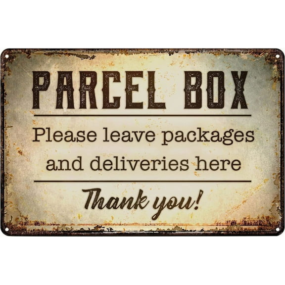 8"x12" Vintage Metal Signs Mail Parcel Box Tin Sign Notice Leave Deliveries Packages Delivery Poster Wall Art Decor Plaque for Home Office Outdoor Front Door Yard Garage