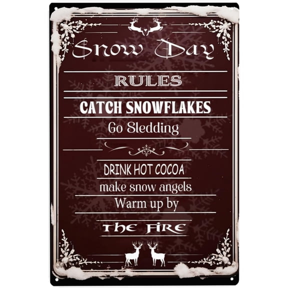 8"x12" Vintage Metal Snow Day Rules Sign - Merry Christmas Decor - Charming Wall Art for Cafes, Pubs Decor - Great for Winter Holidays