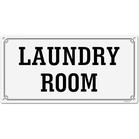 8"x12" inch Laundry Room Aluminum Sign, Metal Signs for Door, Black on White, Rounded Corners, Easy Installation for Home Hotels Bars