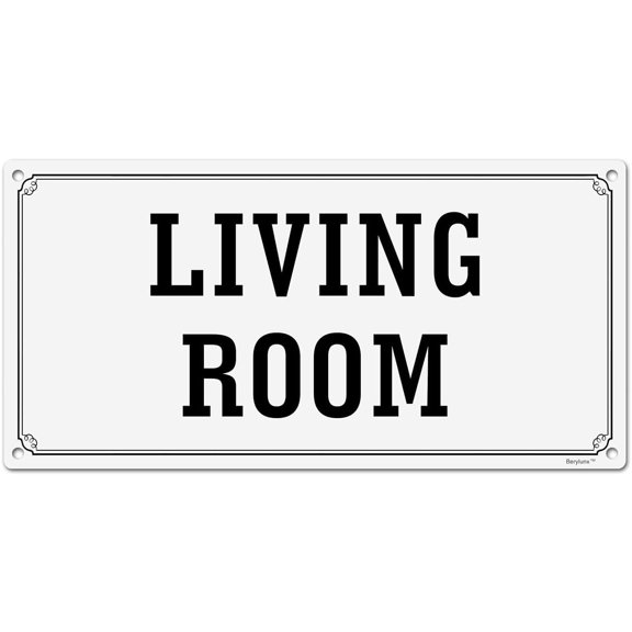 8"x12" inch Living Room Aluminum Sign, Metal Signs for Door, Black on White, Rounded Corners, Easy Installation for Home Hotels Bars