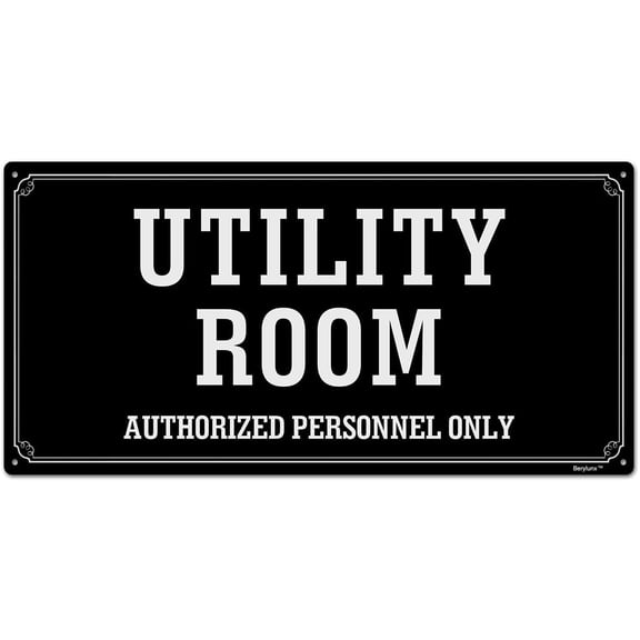 8"x12" inch Utility Room Authorized Personnel Only in Rust-Free Aluminum, Metal Signs for Door, Black and White, Rounded Corners, Durable, Long Lasting