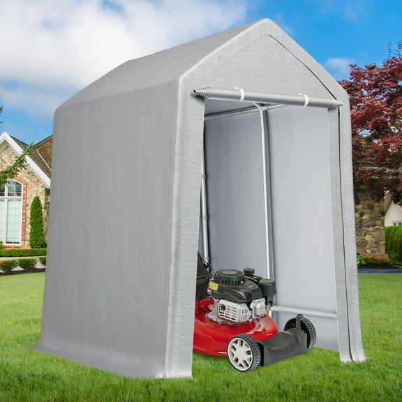 8'x14' Heavy-Duty Outdoor Storage Shed with Roll-up Zipper Door | Waterproof Storage Tent Shelter | Car Canopy Portable Shelter for Motorcycle, Bike, Garden Tools, Grey