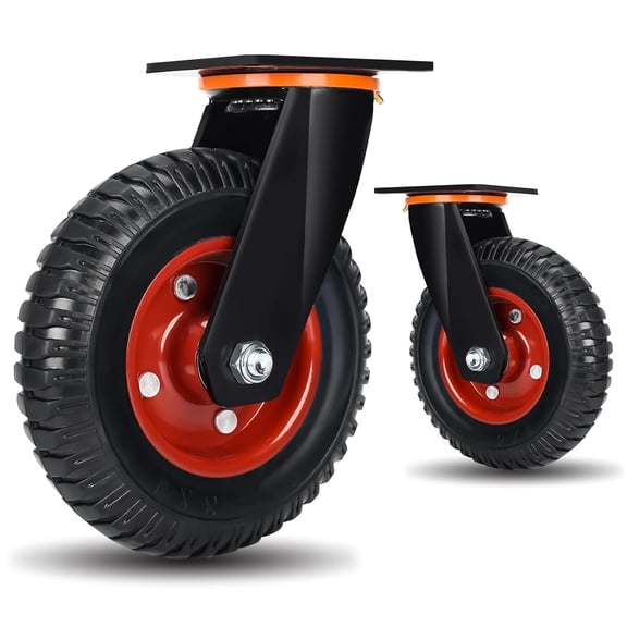 8"x2" Heavy Duty Casters Set of 2, 3600LBS Capacity Solid Rubber Wheels(Knobby Tread), Workbench, Dolly, Cart, Trolley, Wagon, Toolbox & Chicken Coop (2 Swivel)