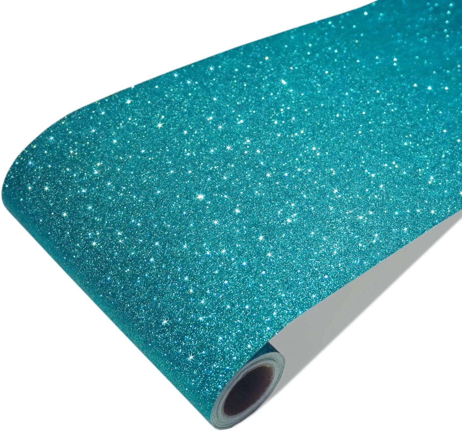 8"x354" Teal Blue Glitter Wallpaper Stick and Peel Wall Border Fabric Wallpaper Border Sticker Decorative Self Adhesive Shiny Glitter Contact Paper for Girls Bedroom Accent Walls DIY Crafts