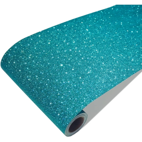 8"x354" Teal Blue Glitter Wallpaper Stick and Peel Wall Border Fabric Wallpaper Border Sticker Decorative Self Adhesive Shiny Glitter Contact Paper for Girls Bedroom Accent Walls DIY Crafts