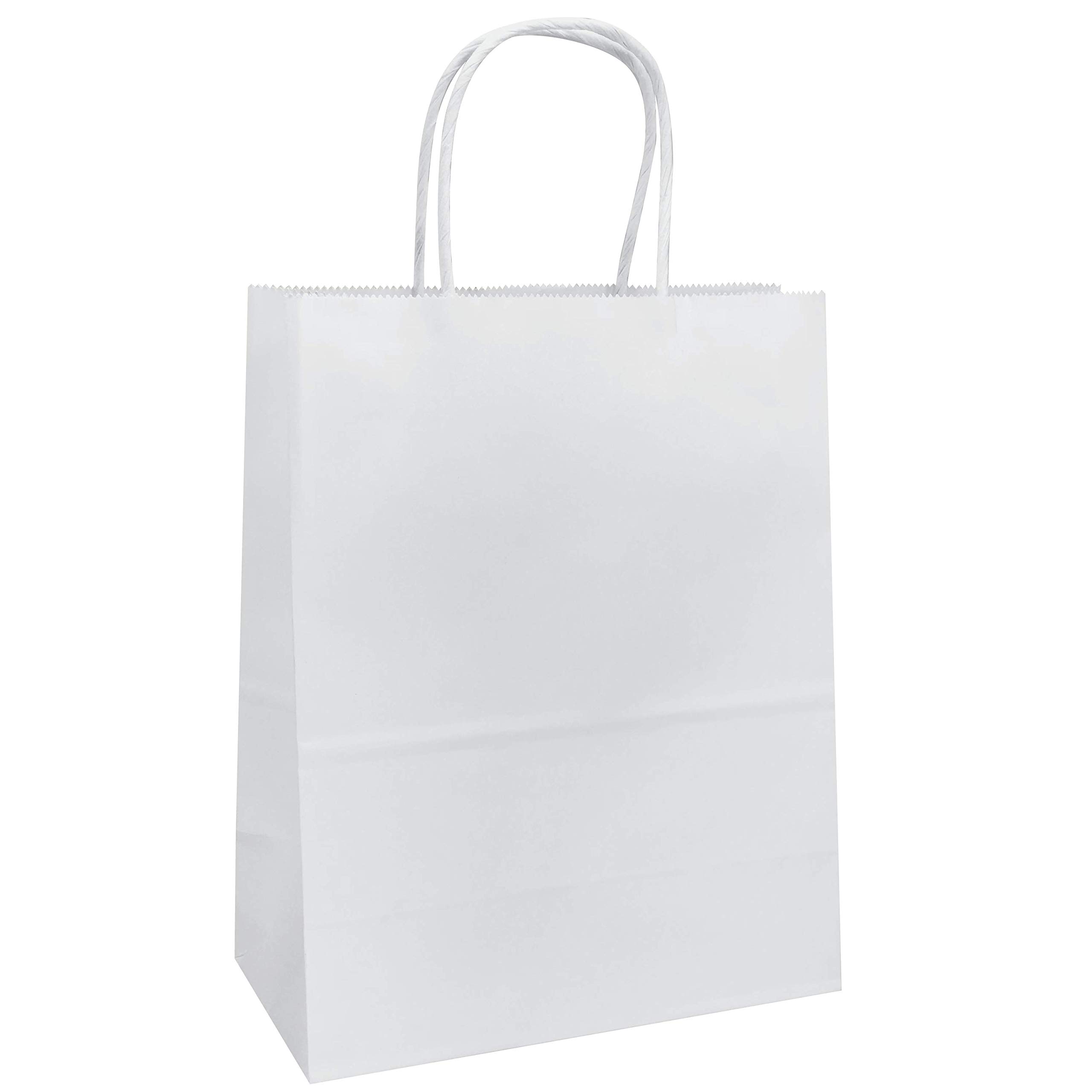 100-Pack White Kraft Paper Bags - 8x4.75x10 Inch Shopping Gift Bags With Handles