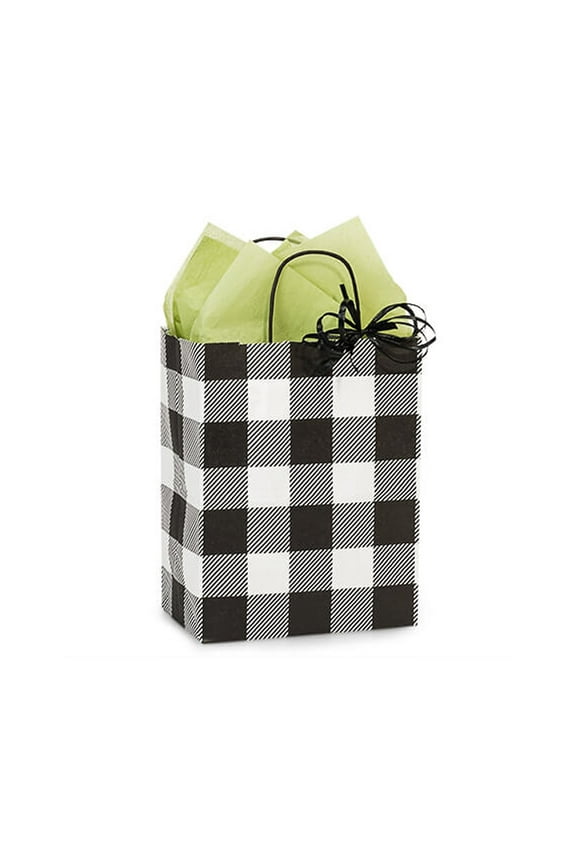 8"x4.75"x10.25" Buffalo Plaid Black Paper Shopping Bags - Cub Size - 5 Pack (bpbwmc)