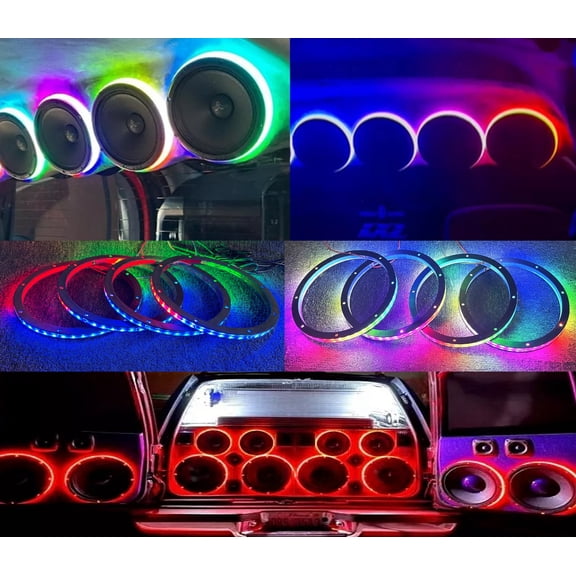 Tzvmnylighting Factory - 8" x4PCS SET CHASING Flowing LED Speaker Rings Lights Universal fitments for Cars Trucks Sandtoys Radio Audio Speaker Subwoofers Remote + Bluetooth Control