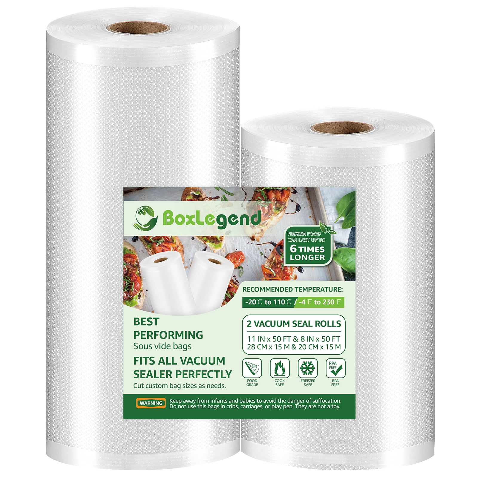 8''x50', 11''x50' Vacuum Sealer Bags for Food Saver, Food Storage Bags