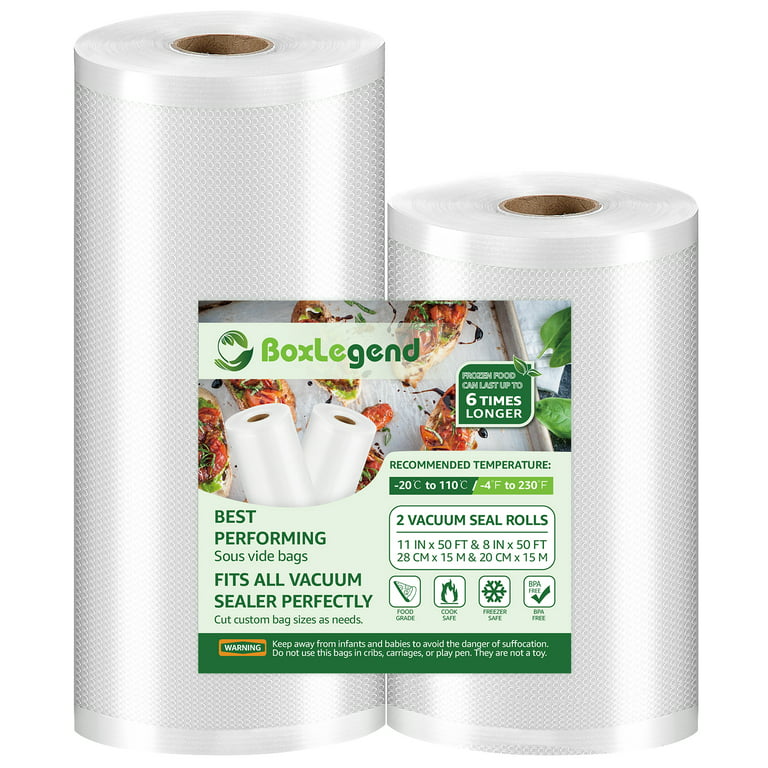 FoodVacBags 8 x 50' Vacuum Sealer Bags (4 Count) - Commercial Grade,  BPA-Free, Ideal for Food Preservation and Sous Vide, Foodsaver Compatible  Freezer Storage Rolls 