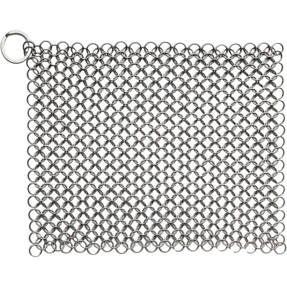 8"x6" Cast Iron Scrubber Stainless Steel Chainmail Cleaner for Pre-Seasoned Pans, Griddles, BBQ Grill and Pot Cookware Cleaning