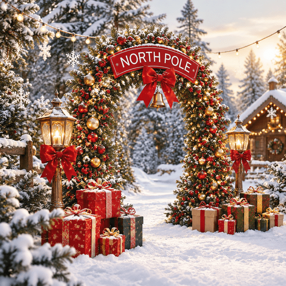 8'x6' Christmas North Pole Polyester Photo Studio Backdrop Winter Aurora Borealis Scene