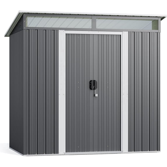 6'x4' Metel Shed, Asofer Outdoor Storage Shed with Doors and Transparent Panel, Dark Gray