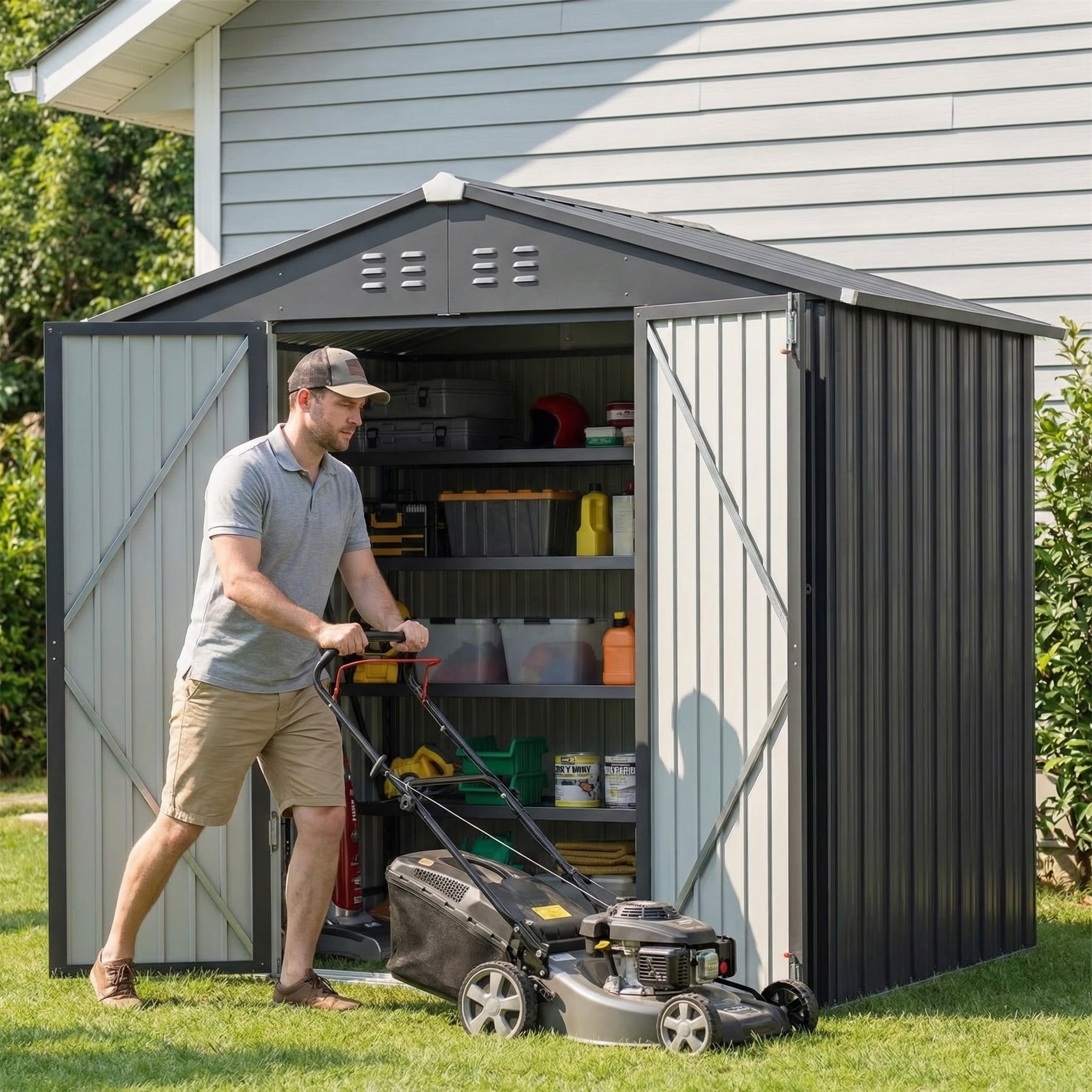 Lofka 8x6 FT Dark Gray Metal Garden Shed | Weatherproof Outdoor Storage with Lockable Doors